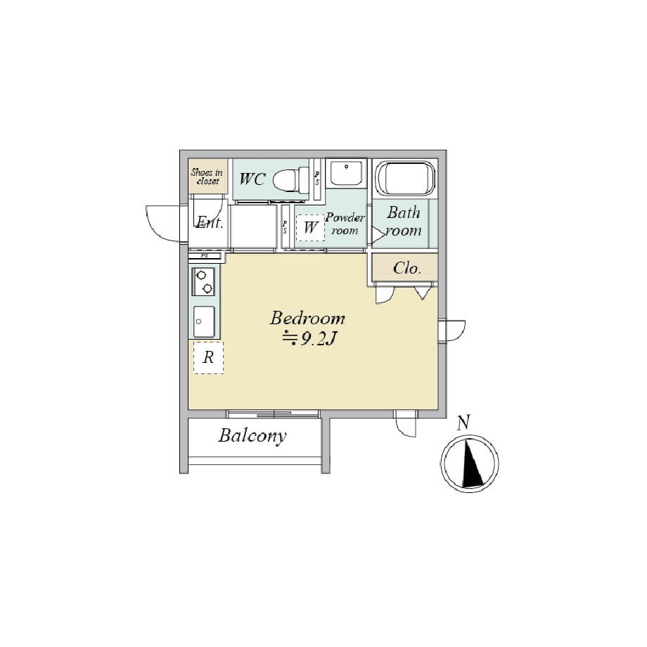 MOCXION KYODO Aタイプ 1R 間取り図