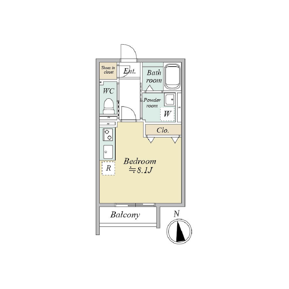 MOCXION MEIJO Bタイプ 1K 間取り図