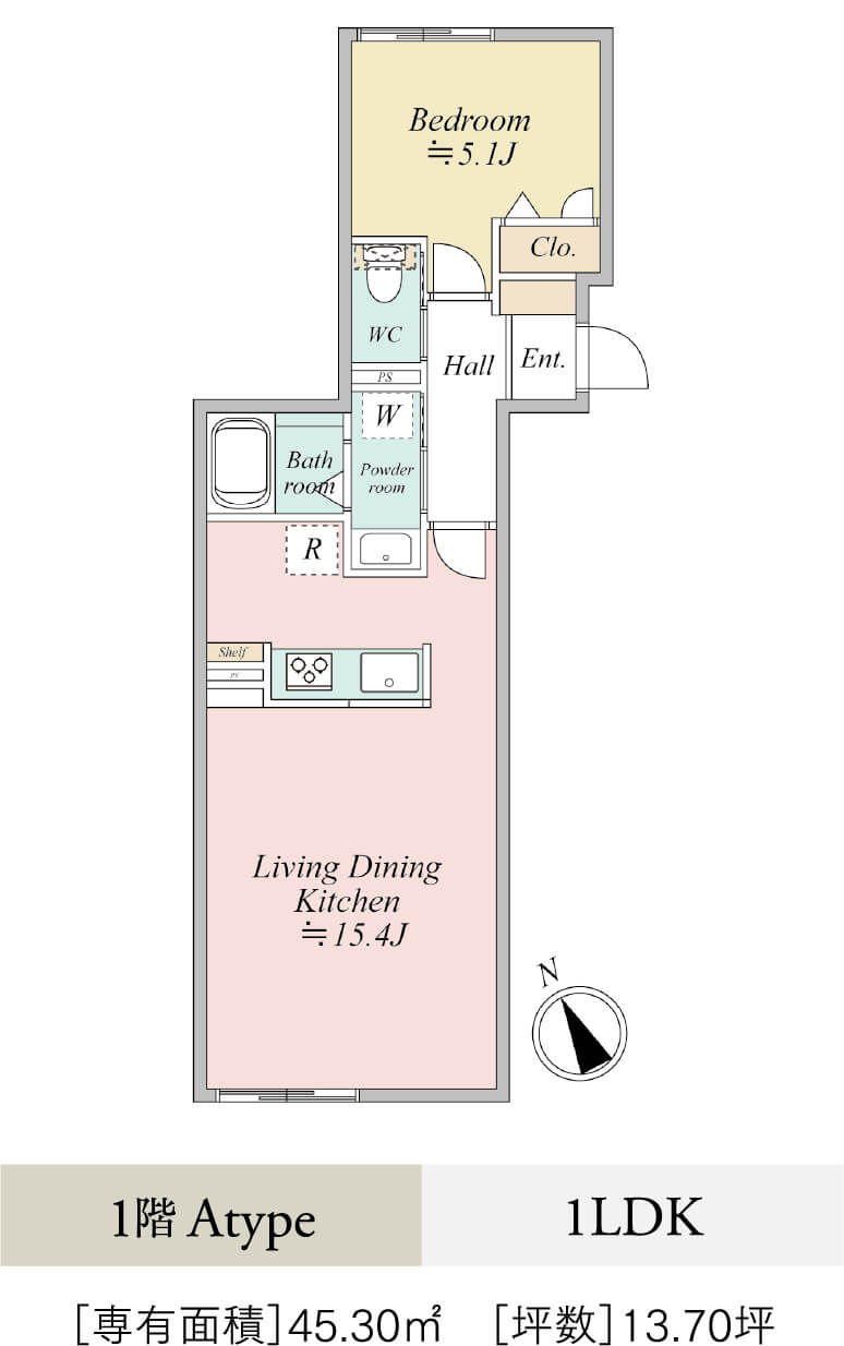 MOCXION目黒平町 1階Aタイプ 1LDK 間取り図