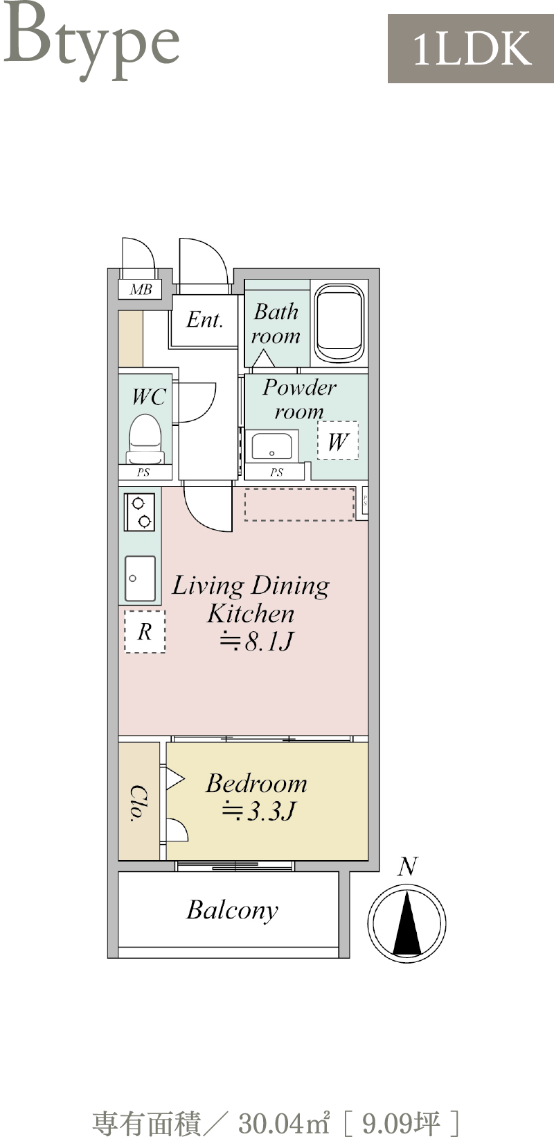 MOCXION MEIJO Btype 1LDK 間取り図