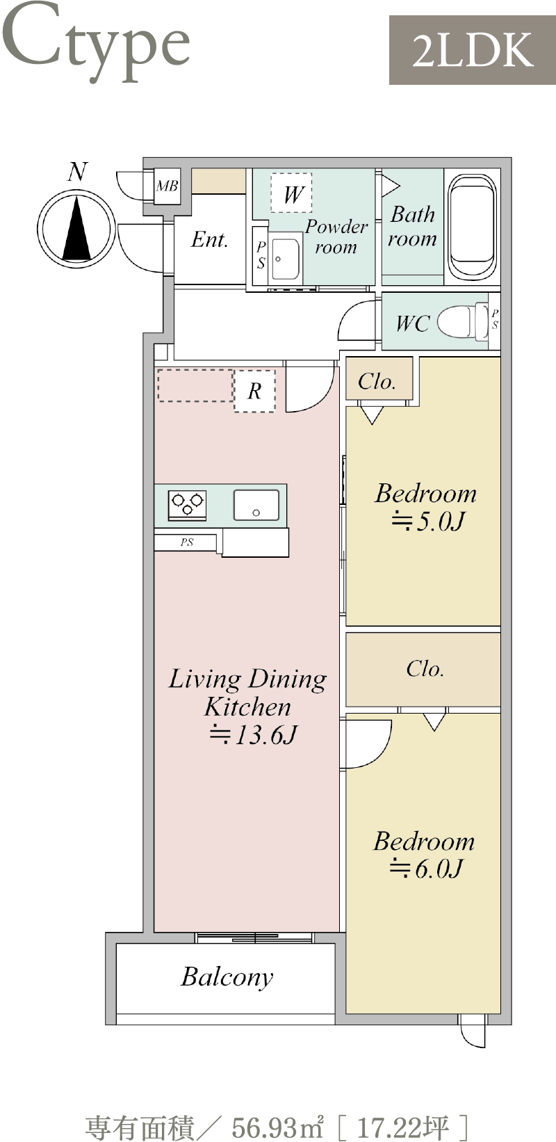 MOCXION MEIJO Ctype 2LDK 間取り図