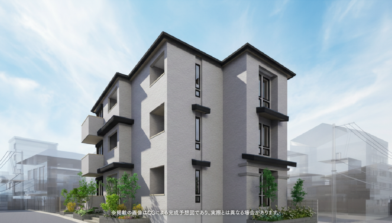MOCXION扇 外観（扇大橋駅徒歩2分・耐震等級3・ZEH-M Ready取得の新築木造賃貸マンション）