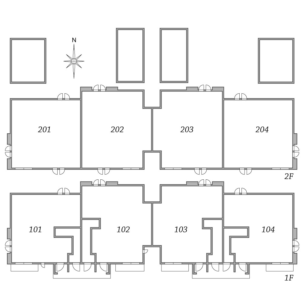 Windsor Court North棟 平面図（1LDK・2LDK住戸の配置）