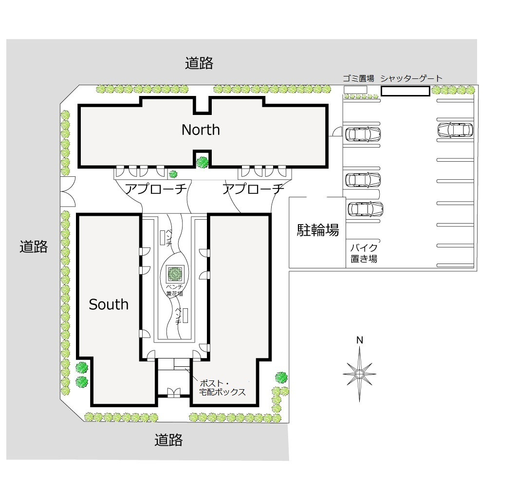 Windsor Court 敷地配置図（North棟・South棟からなる全16戸の住戸配置）